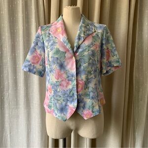 ALIA VINTAGE PASTEL FLORAL BUTTON UP SHORT SLEEVED BLOUSE 8